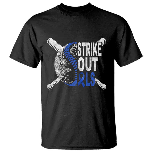 ALS Support T Shirt Blue Ribbon Baseball Strike Out ALS Support