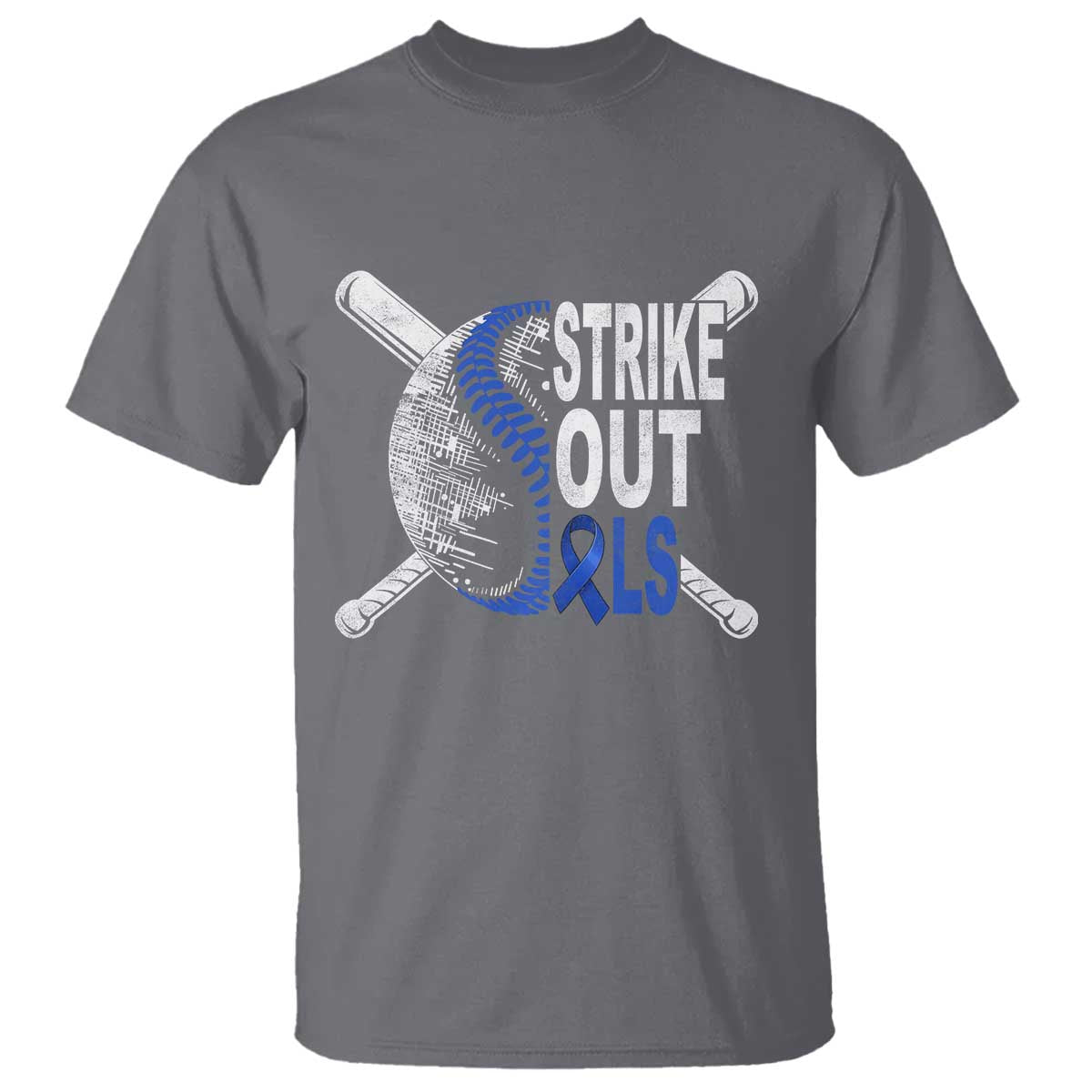 ALS Support T Shirt Blue Ribbon Baseball Strike Out ALS Support