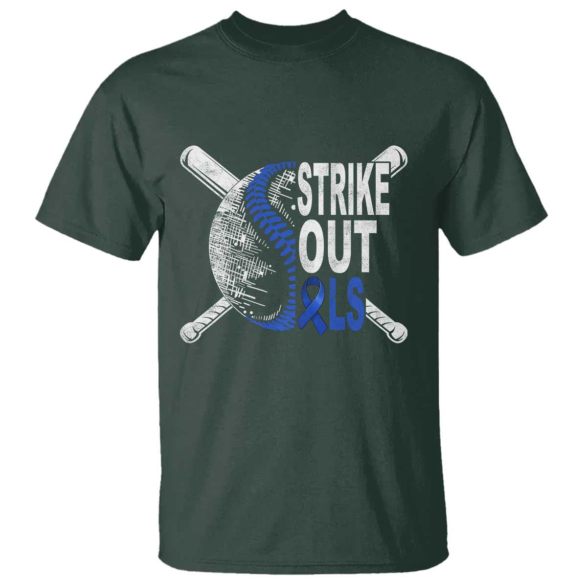 ALS Support T Shirt Blue Ribbon Baseball Strike Out ALS Support