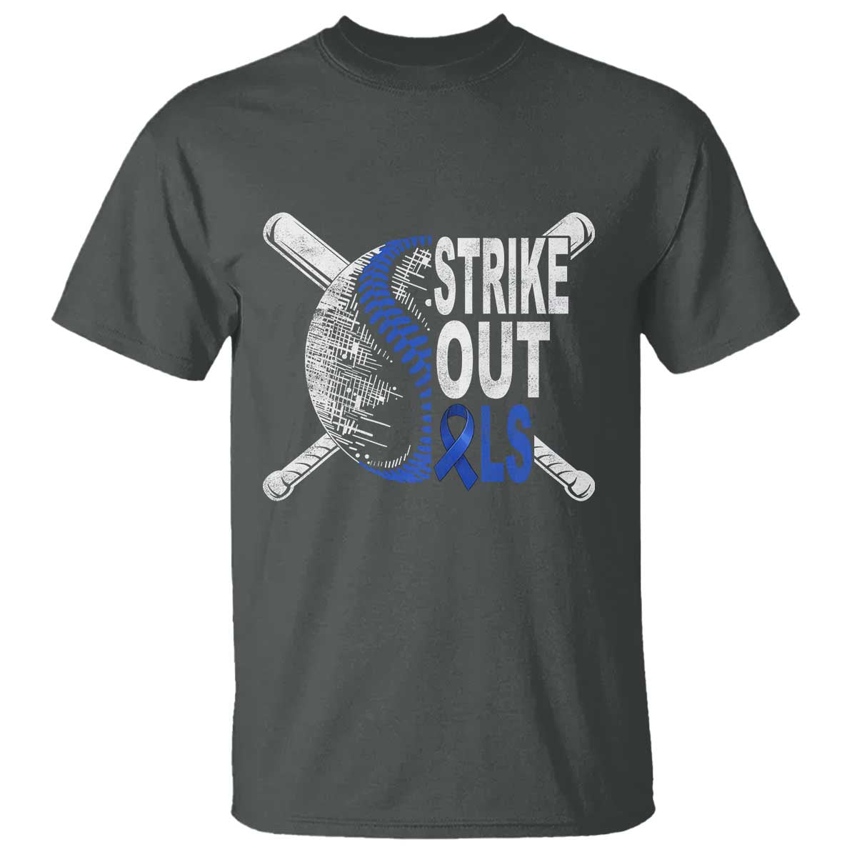 ALS Support T Shirt Blue Ribbon Baseball Strike Out ALS Support