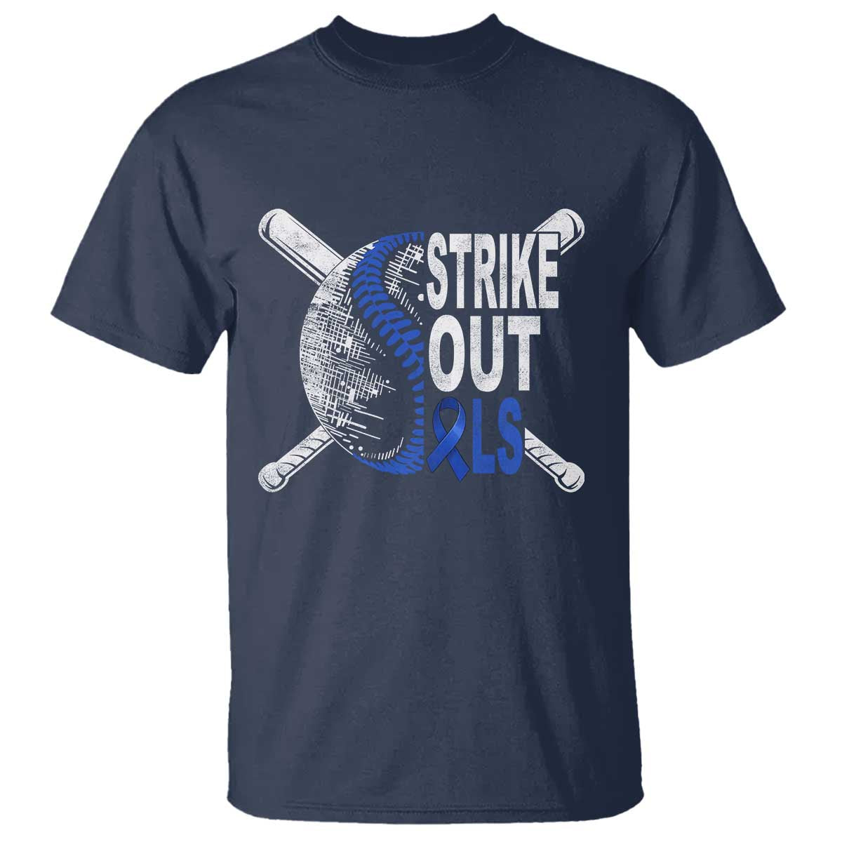 ALS Support T Shirt Blue Ribbon Baseball Strike Out ALS Support