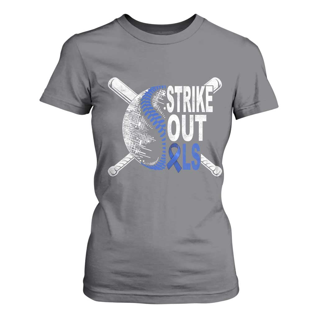 ALS Support T Shirt For Women Blue Ribbon Baseball Strike Out ALS Support