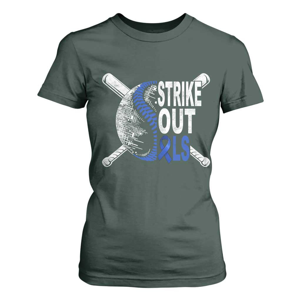 ALS Support T Shirt For Women Blue Ribbon Baseball Strike Out ALS Support
