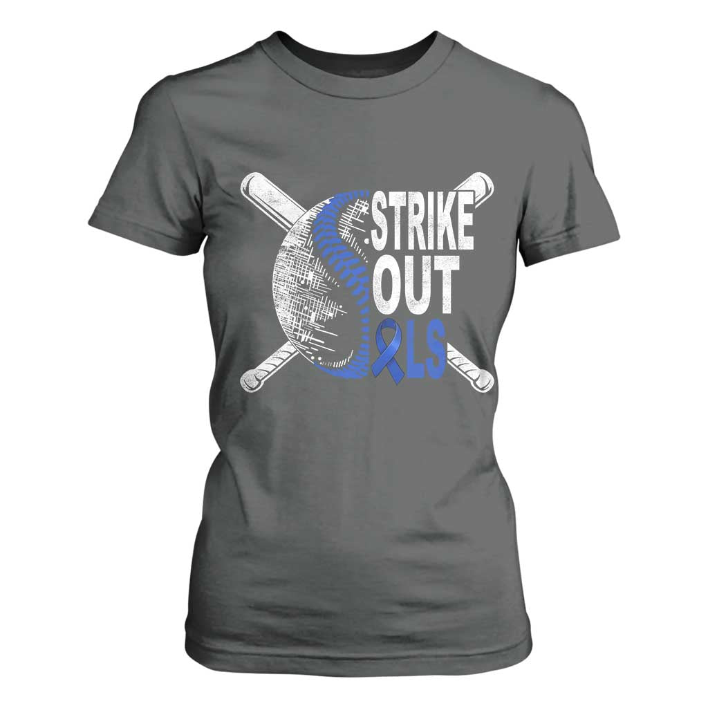 ALS Support T Shirt For Women Blue Ribbon Baseball Strike Out ALS Support