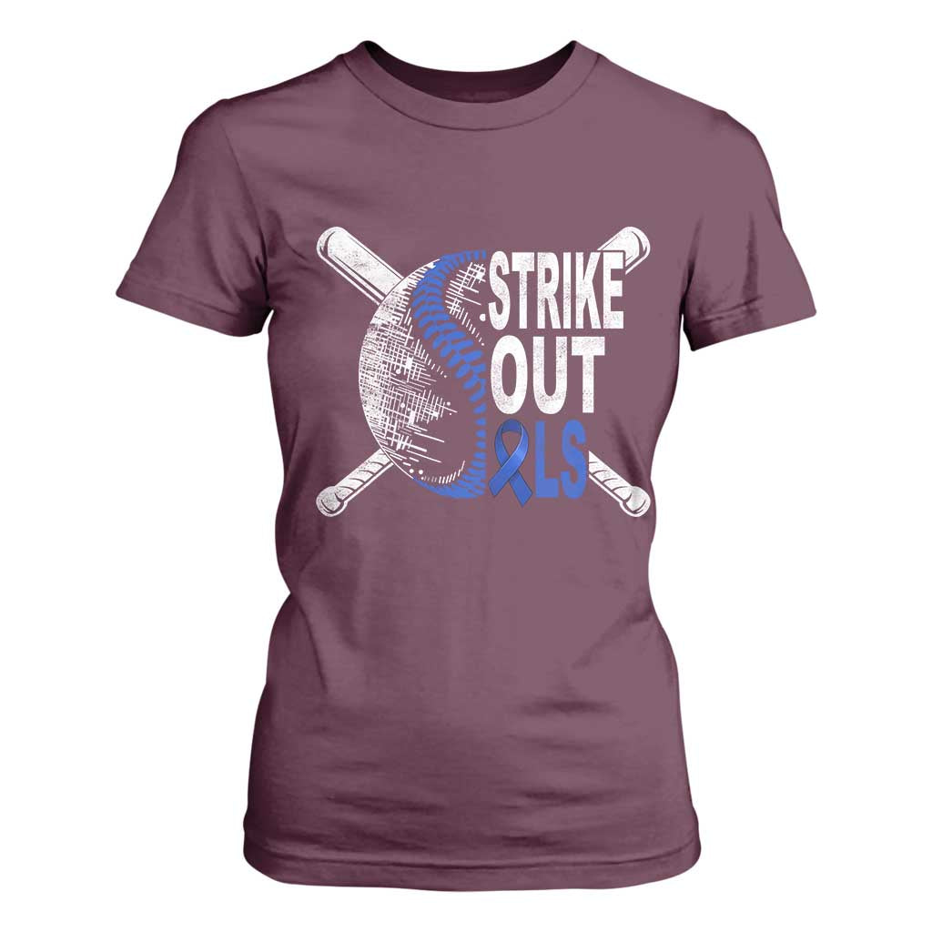 ALS Support T Shirt For Women Blue Ribbon Baseball Strike Out ALS Support
