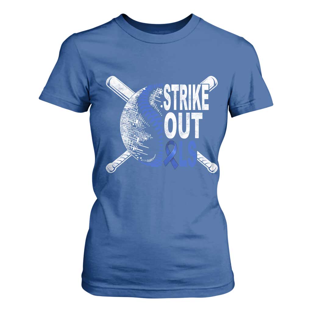 ALS Support T Shirt For Women Blue Ribbon Baseball Strike Out ALS Support