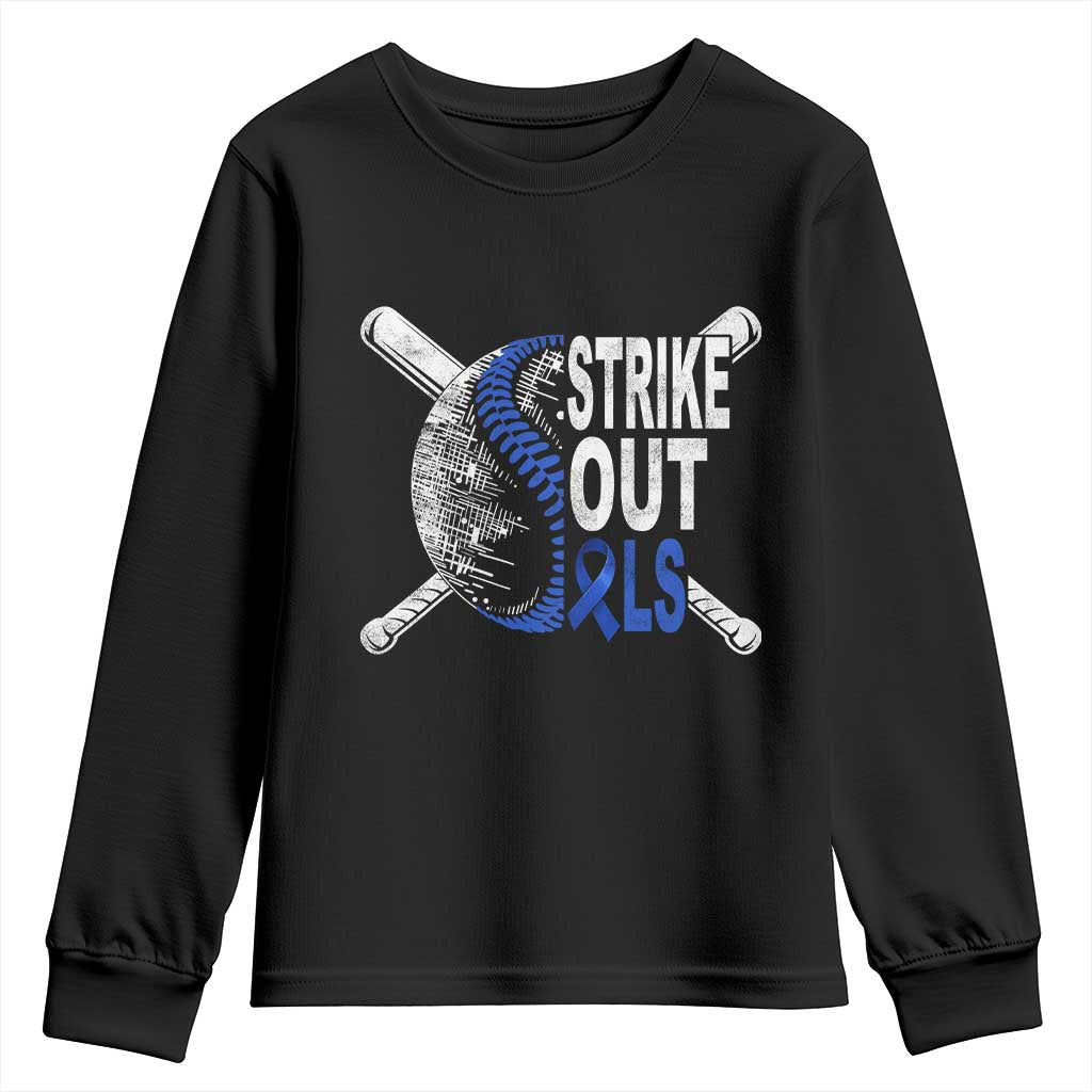 ALS Support Youth Sweatshirt Blue Ribbon Baseball Strike Out ALS Support