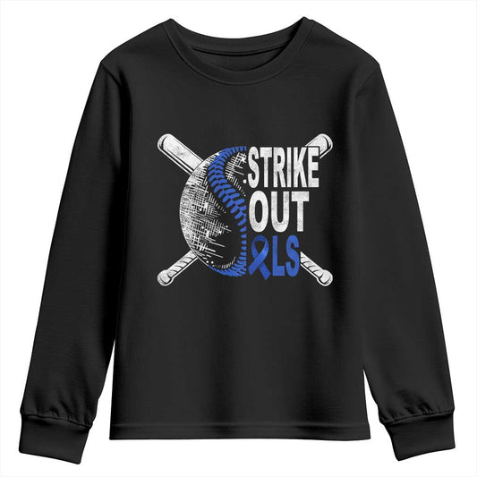 ALS Support Youth Sweatshirt Blue Ribbon Baseball Strike Out ALS Support