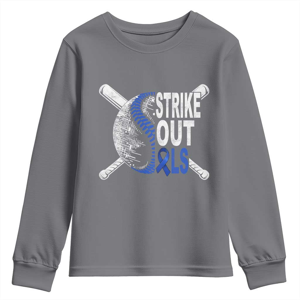 ALS Support Youth Sweatshirt Blue Ribbon Baseball Strike Out ALS Support