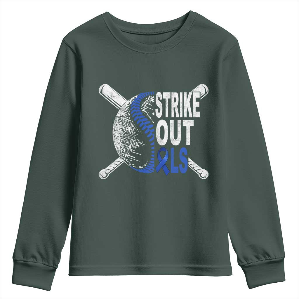ALS Support Youth Sweatshirt Blue Ribbon Baseball Strike Out ALS Support