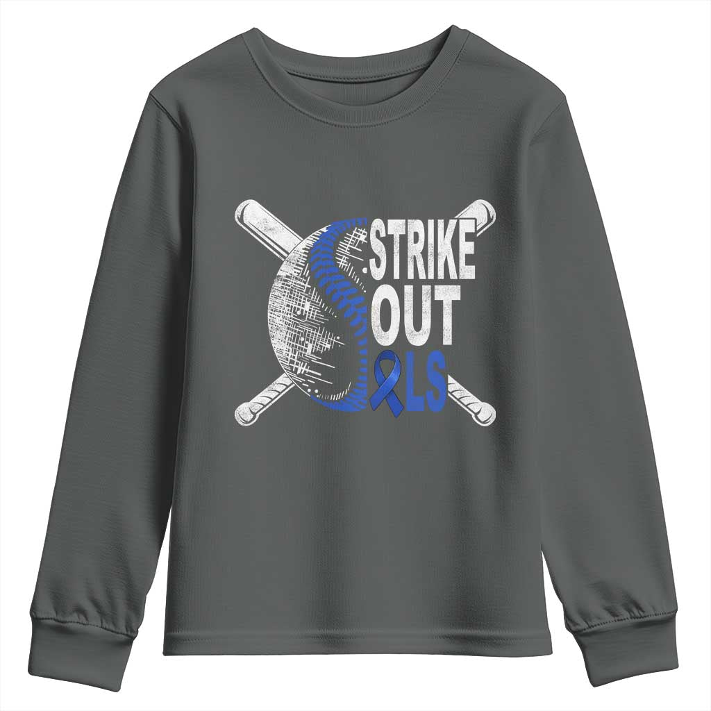 ALS Support Youth Sweatshirt Blue Ribbon Baseball Strike Out ALS Support