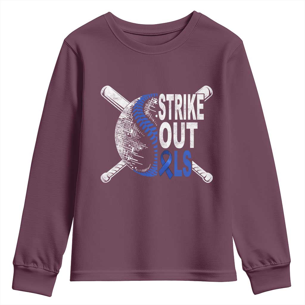 ALS Support Youth Sweatshirt Blue Ribbon Baseball Strike Out ALS Support
