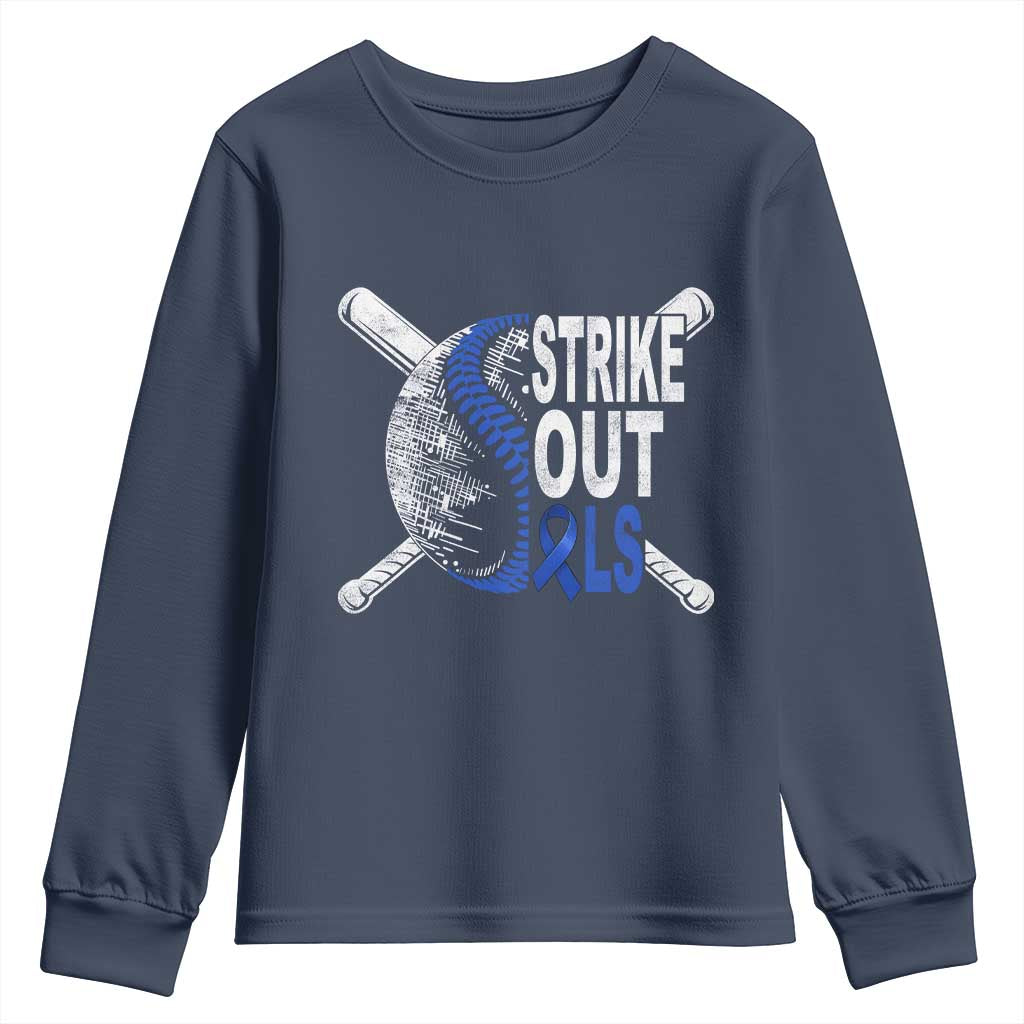 ALS Support Youth Sweatshirt Blue Ribbon Baseball Strike Out ALS Support