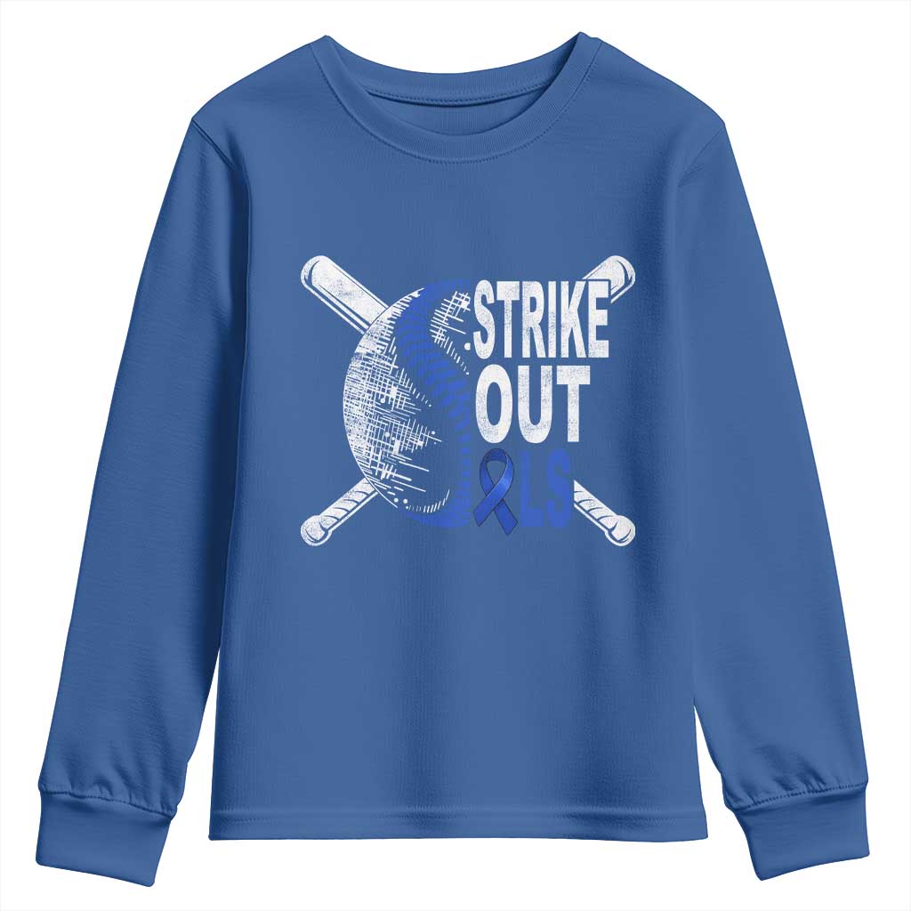 ALS Support Youth Sweatshirt Blue Ribbon Baseball Strike Out ALS Support