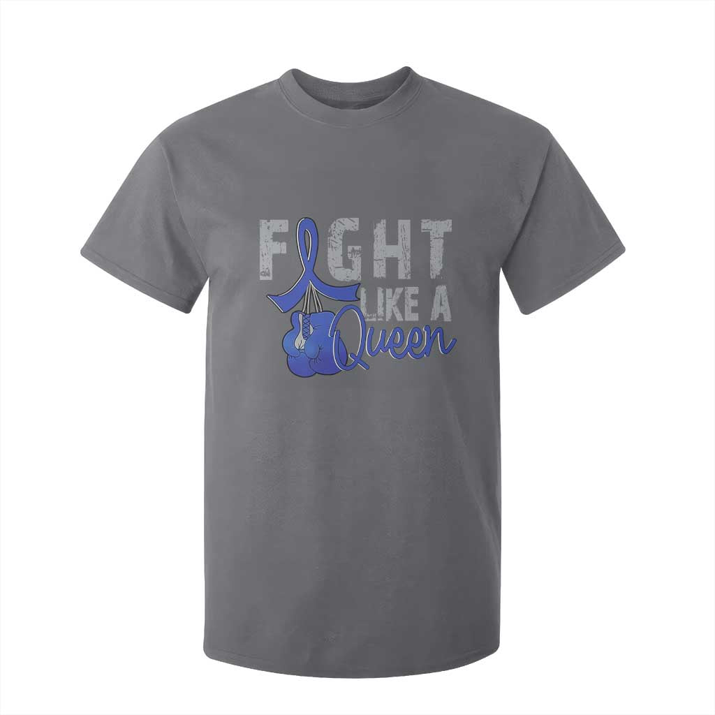 Fight Like A Queen T Shirt For Kid Blue Ribbon Colon Cancer Support