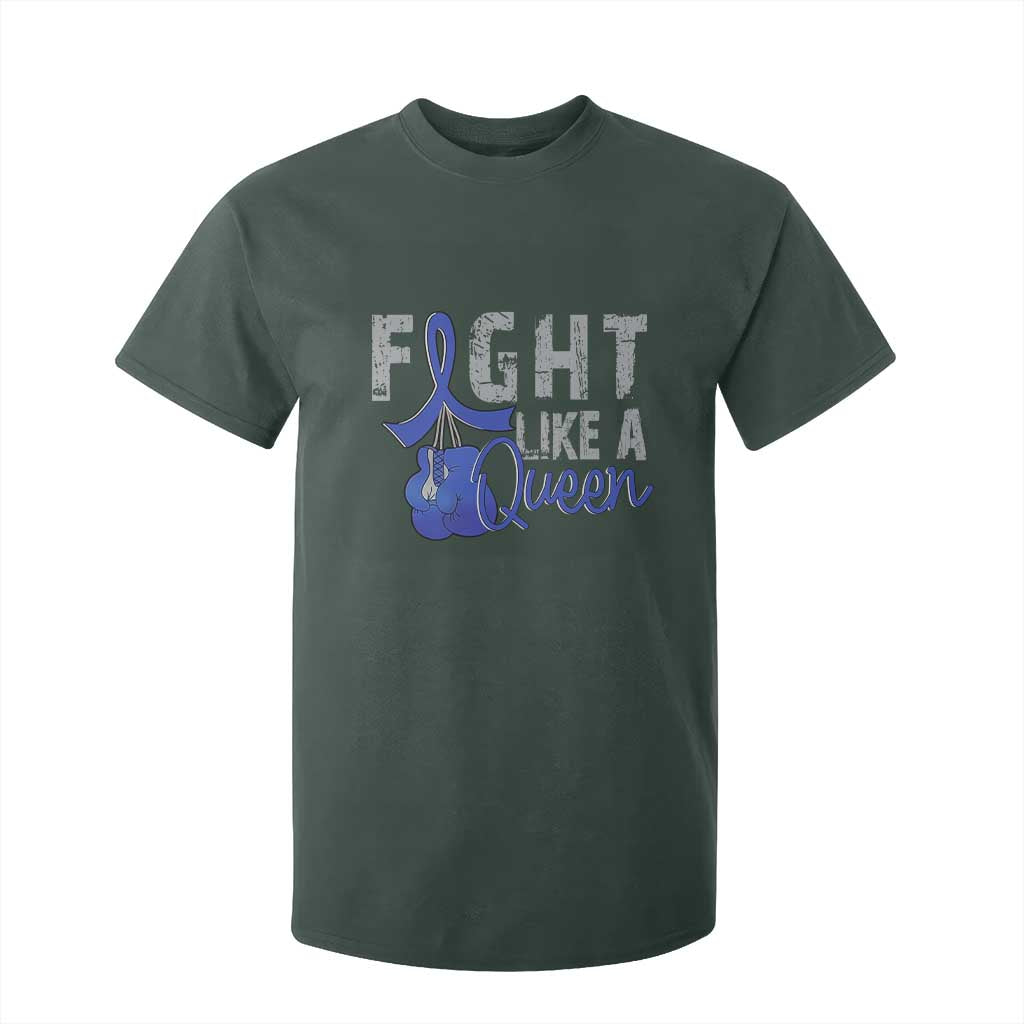 Fight Like A Queen T Shirt For Kid Blue Ribbon Colon Cancer Support