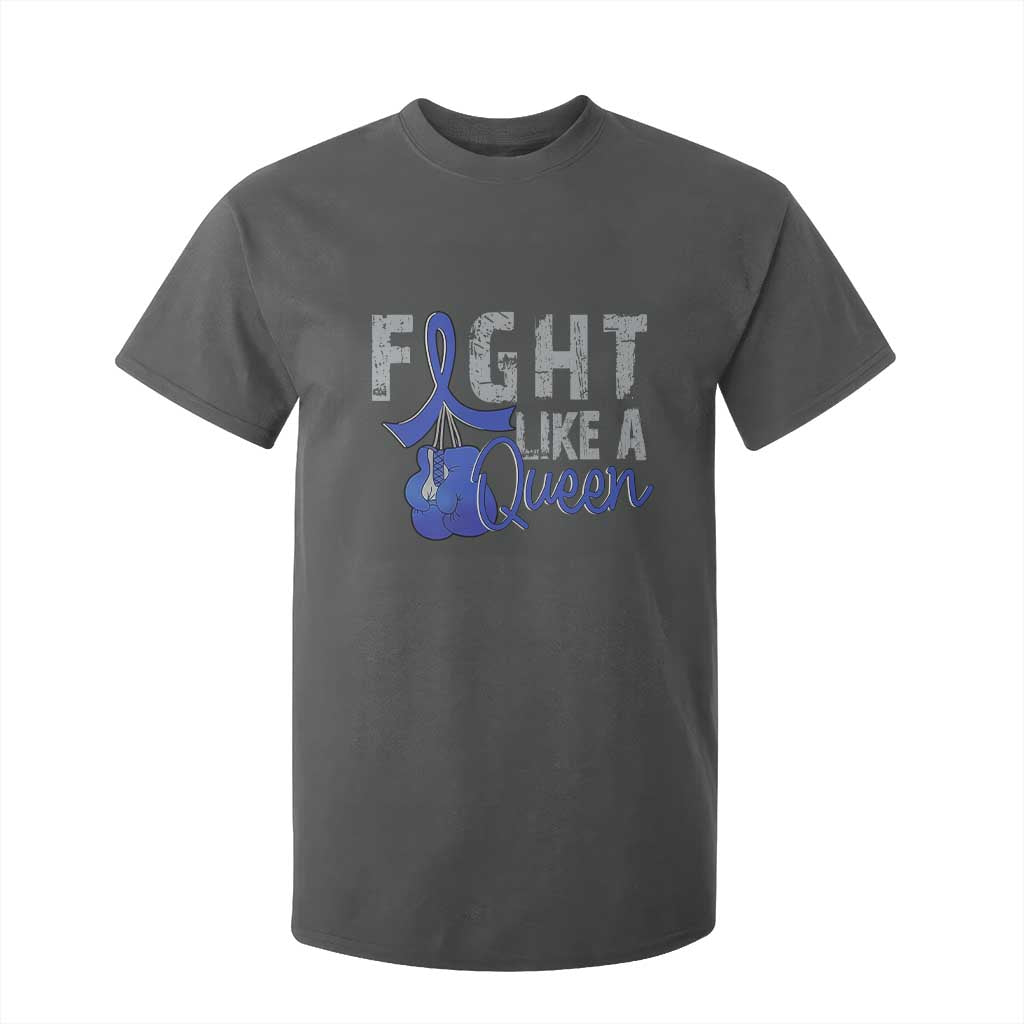 Fight Like A Queen T Shirt For Kid Blue Ribbon Colon Cancer Support