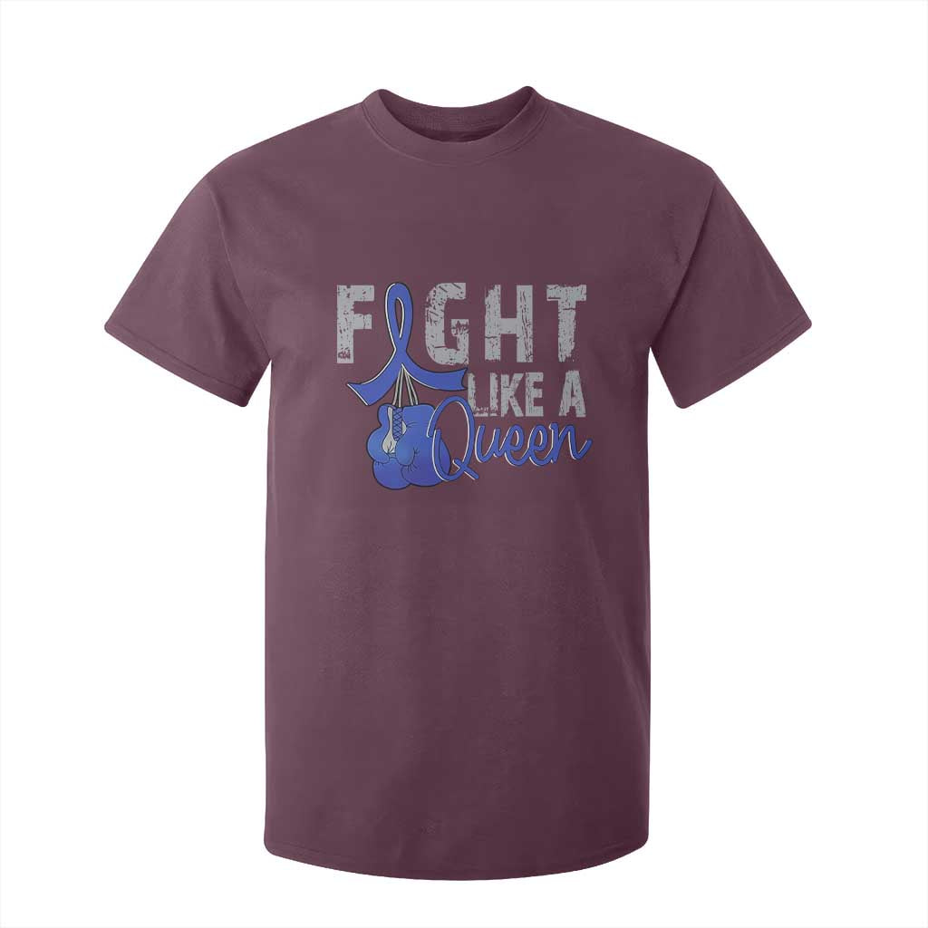Fight Like A Queen T Shirt For Kid Blue Ribbon Colon Cancer Support