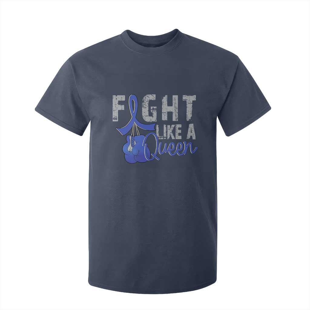 Fight Like A Queen T Shirt For Kid Blue Ribbon Colon Cancer Support