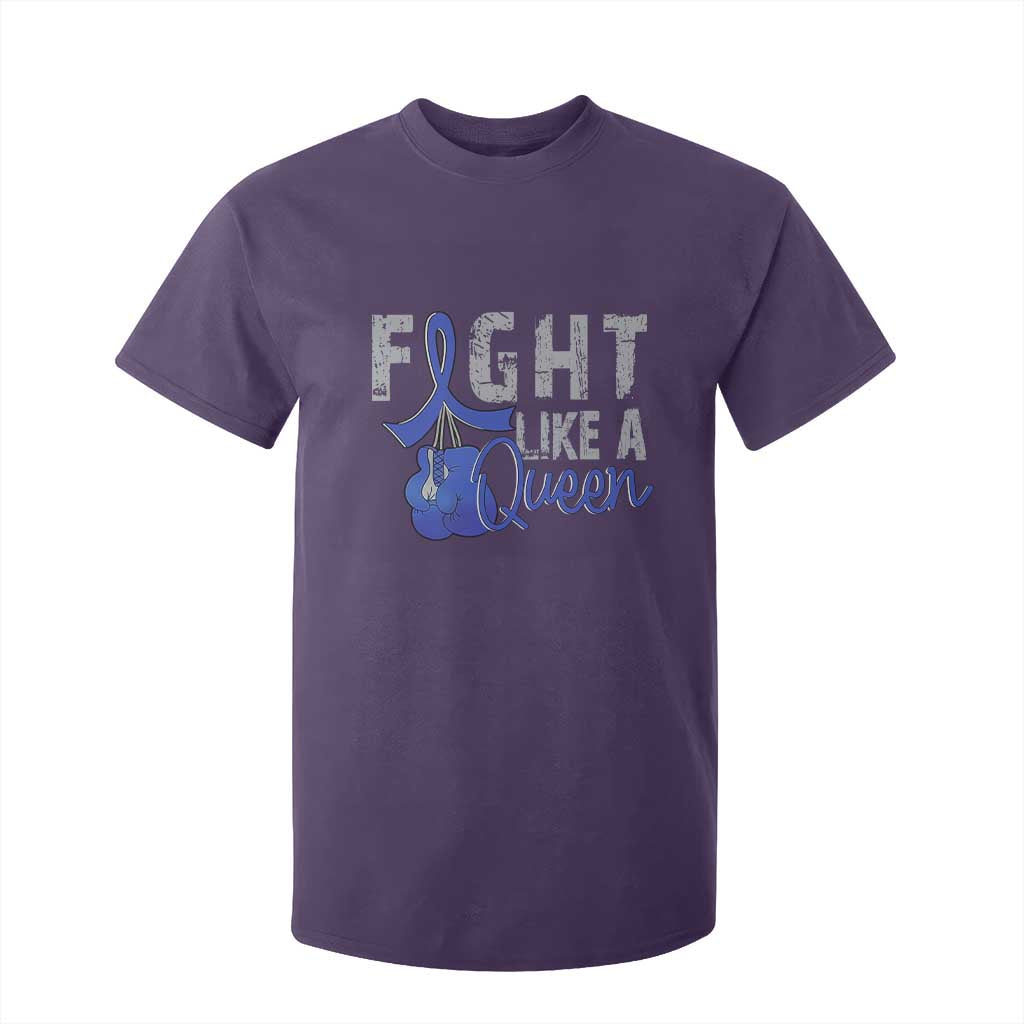 Fight Like A Queen T Shirt For Kid Blue Ribbon Colon Cancer Support