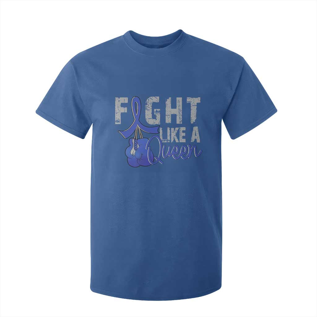 Fight Like A Queen T Shirt For Kid Blue Ribbon Colon Cancer Support