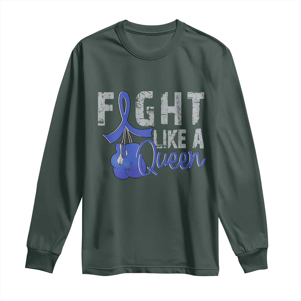 Fight Like A Queen Long Sleeve Shirt Blue Ribbon Colon Cancer Support
