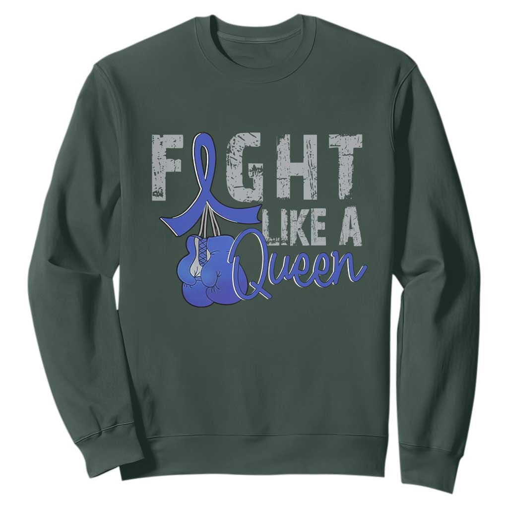 Fight Like A Queen Sweatshirt Blue Ribbon Colon Cancer Support