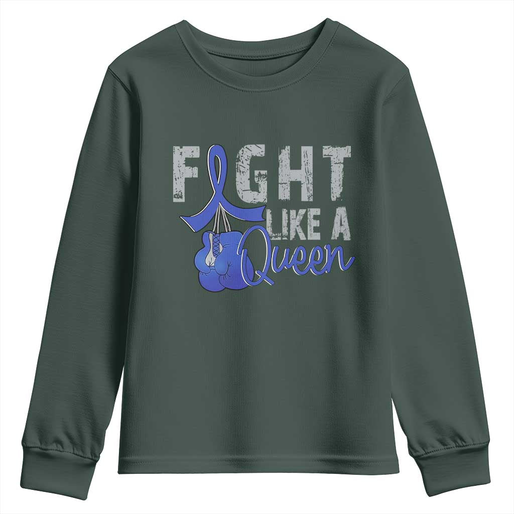 Fight Like A Queen Youth Sweatshirt Blue Ribbon Colon Cancer Support