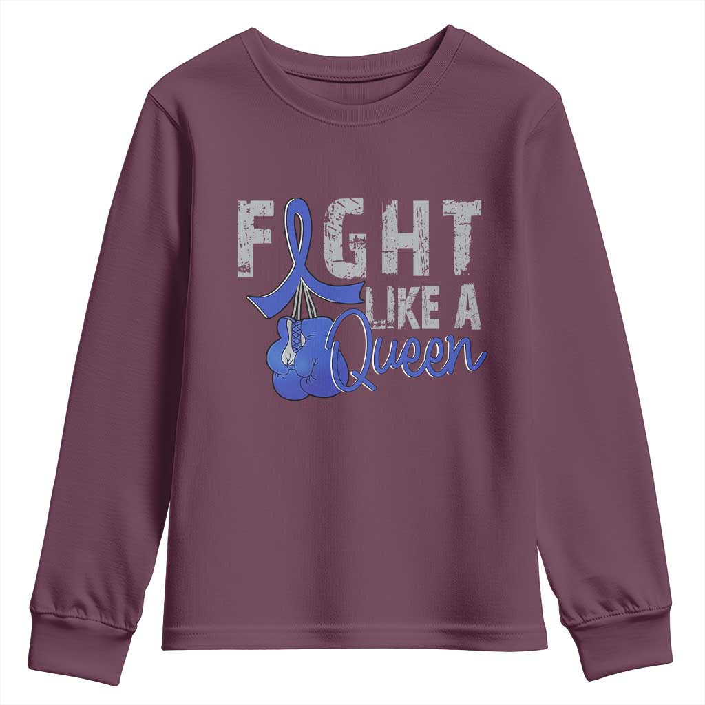 Fight Like A Queen Youth Sweatshirt Blue Ribbon Colon Cancer Support