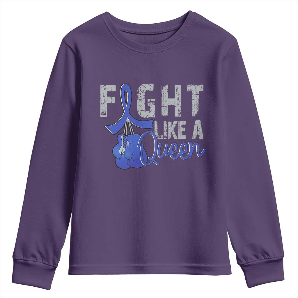 Fight Like A Queen Youth Sweatshirt Blue Ribbon Colon Cancer Support