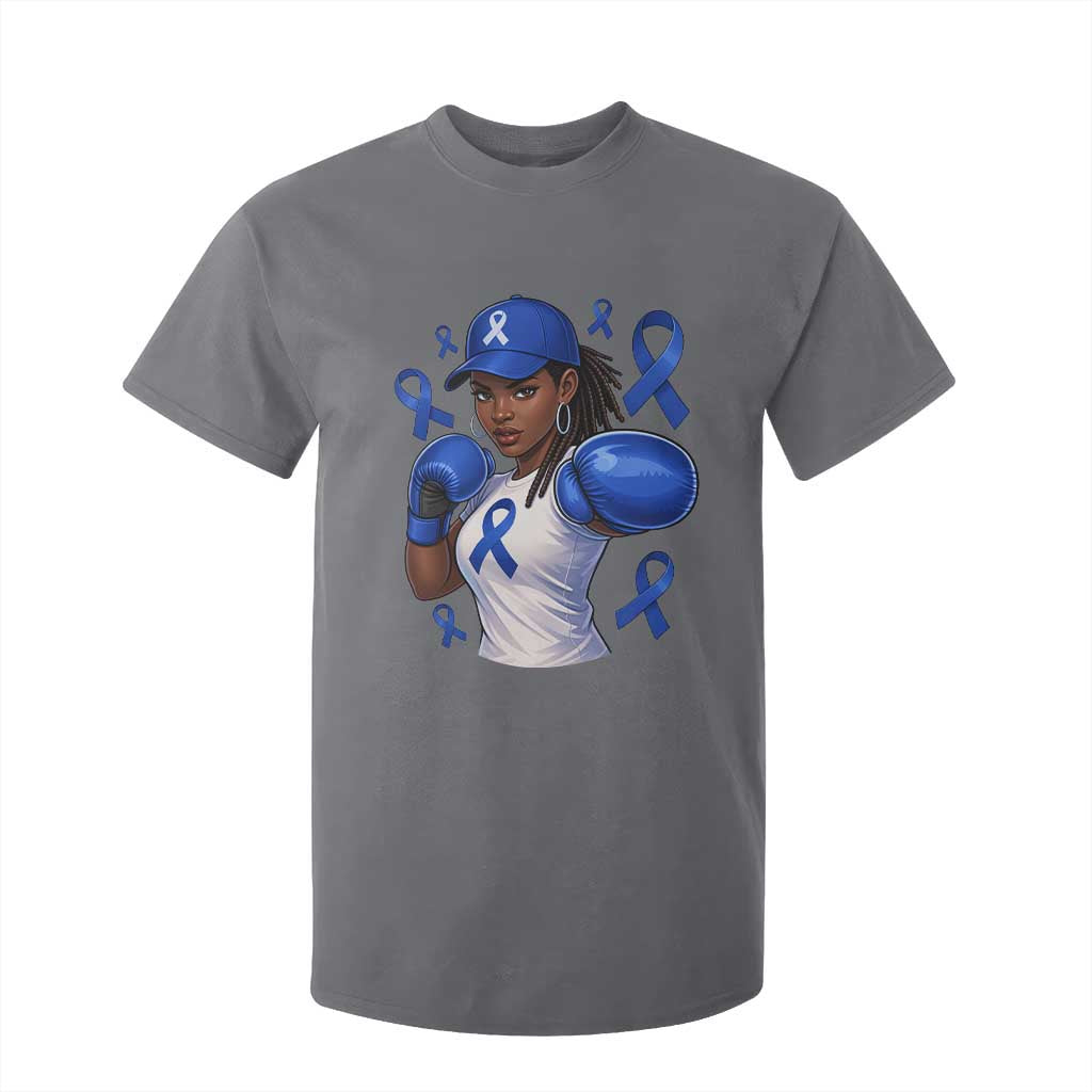 Black Women Fight Colon Cancer Blue Ribbon T Shirt For Kid African American Girls