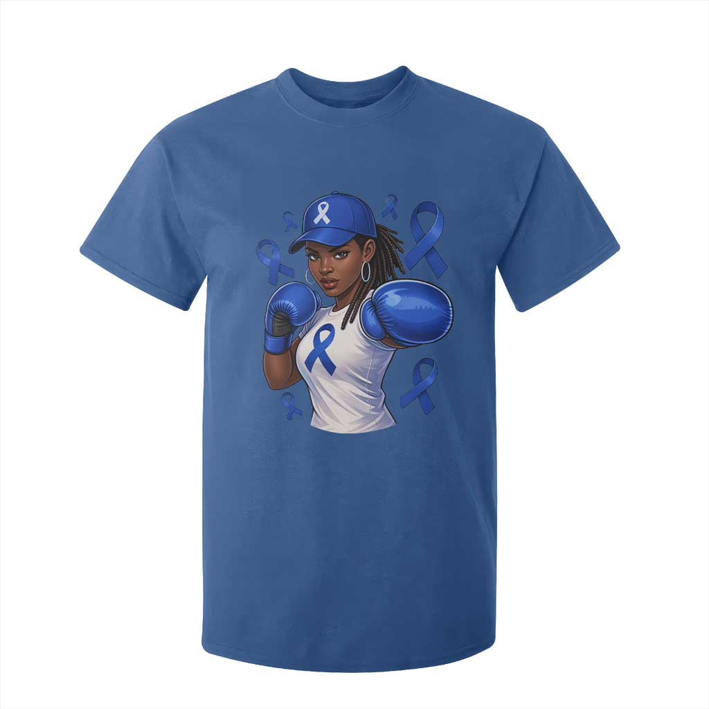 Black Women Fight Colon Cancer Blue Ribbon T Shirt For Kid African American Girls