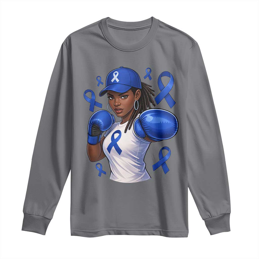 Black Women Fight Colon Cancer Blue Ribbon Long Sleeve Shirt African American Girls