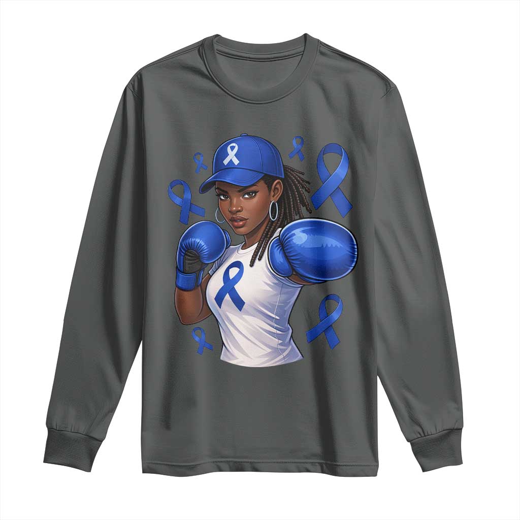 Black Women Fight Colon Cancer Blue Ribbon Long Sleeve Shirt African American Girls