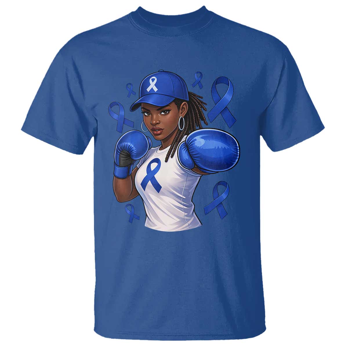 Black Women Fight Colon Cancer Blue Ribbon T Shirt African American Girls