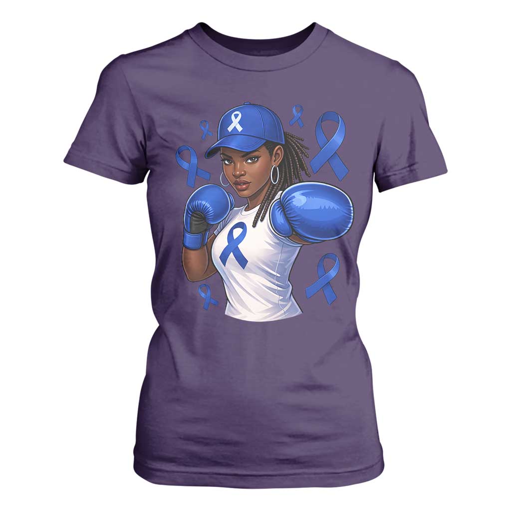 Black Women Fight Colon Cancer Blue Ribbon T Shirt For Women African American Girls