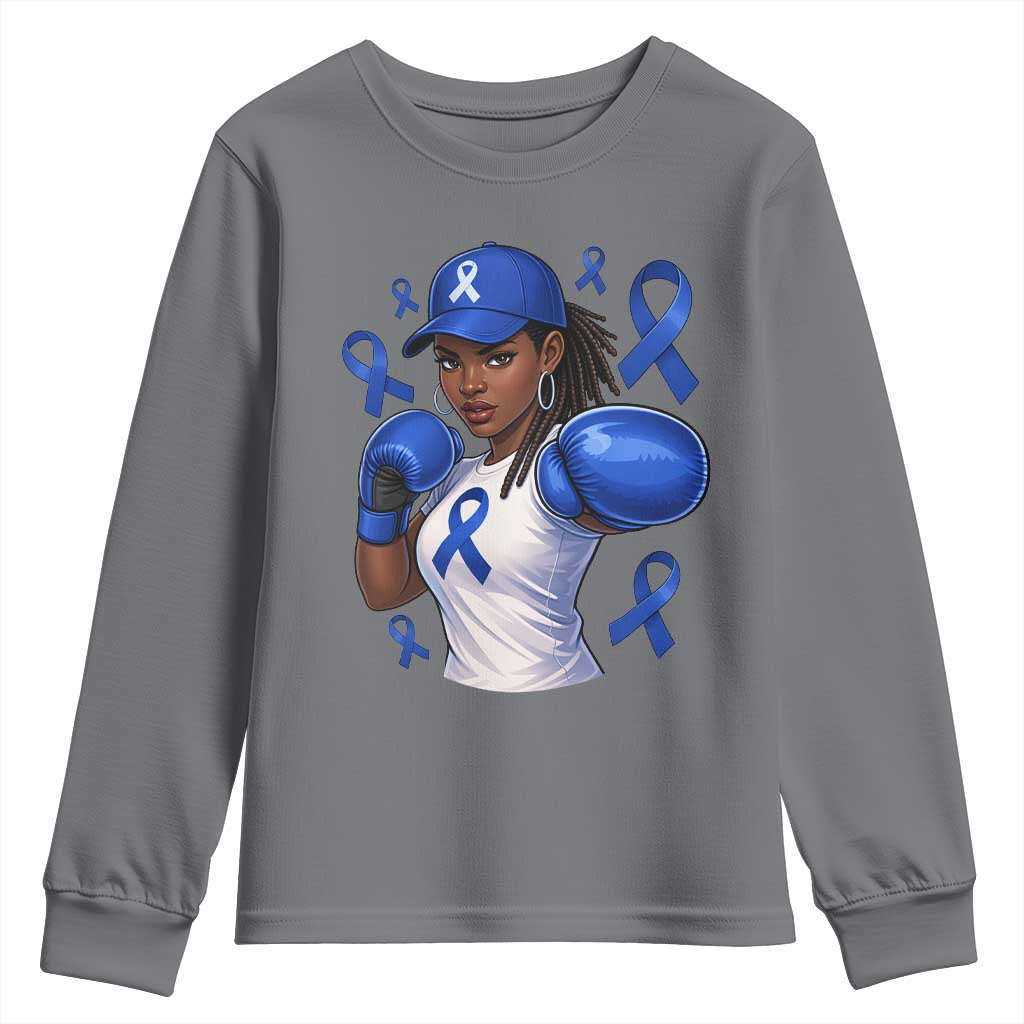 Black Women Fight Colon Cancer Blue Ribbon Youth Sweatshirt African American Girls