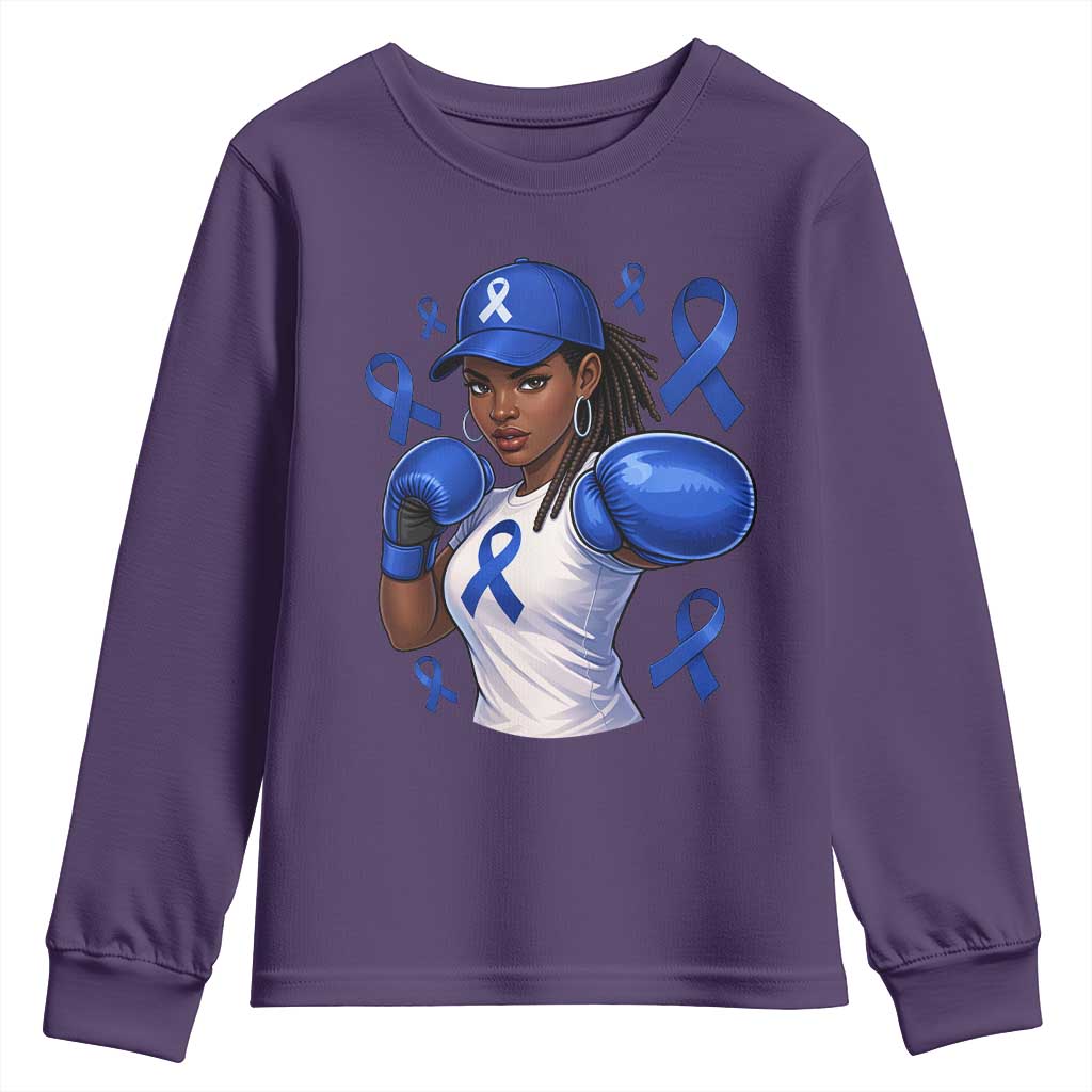 Black Women Fight Colon Cancer Blue Ribbon Youth Sweatshirt African American Girls