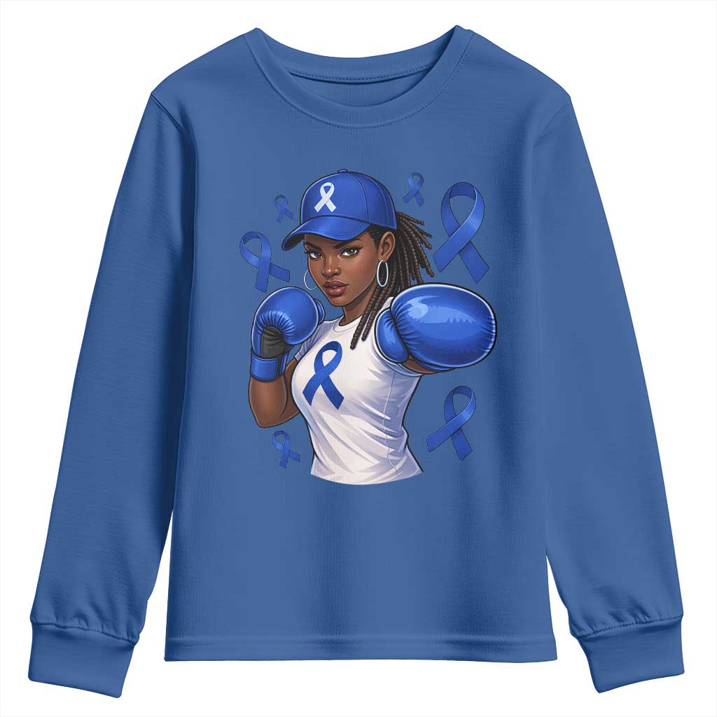 Black Women Fight Colon Cancer Blue Ribbon Youth Sweatshirt African American Girls