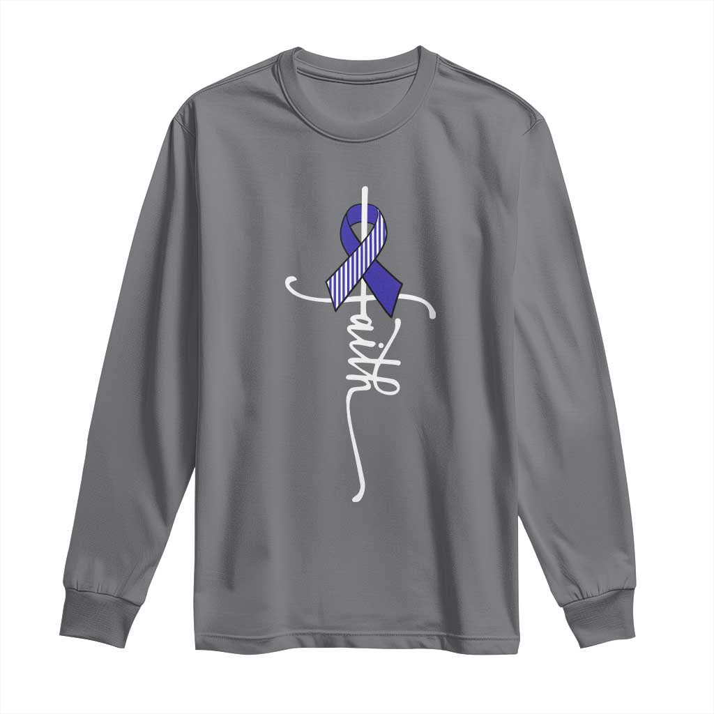 Faith ALS Support Long Sleeve Shirt Blue Ribbon Motivational