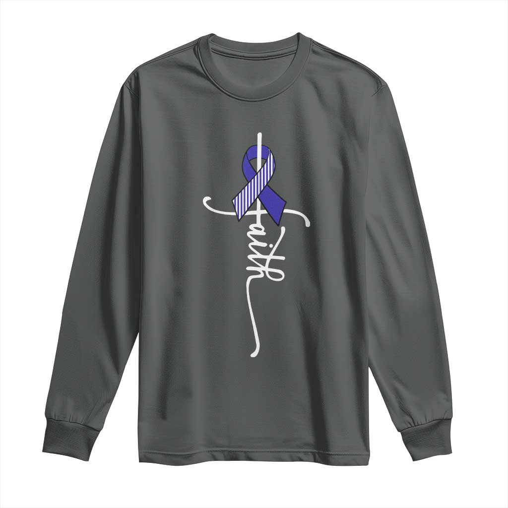 Faith ALS Support Long Sleeve Shirt Blue Ribbon Motivational