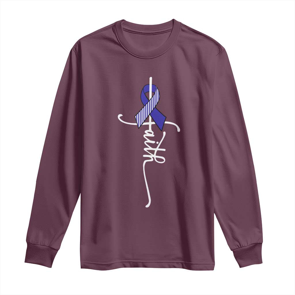 Faith ALS Support Long Sleeve Shirt Blue Ribbon Motivational