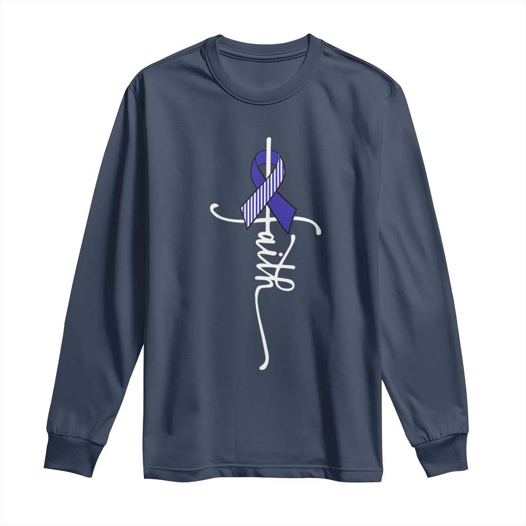 Faith ALS Support Long Sleeve Shirt Blue Ribbon Motivational