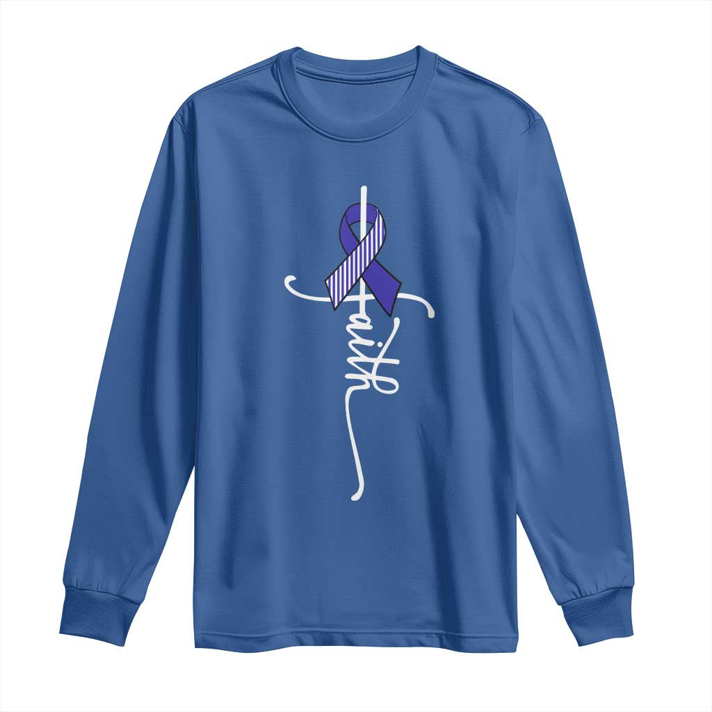 Faith ALS Support Long Sleeve Shirt Blue Ribbon Motivational
