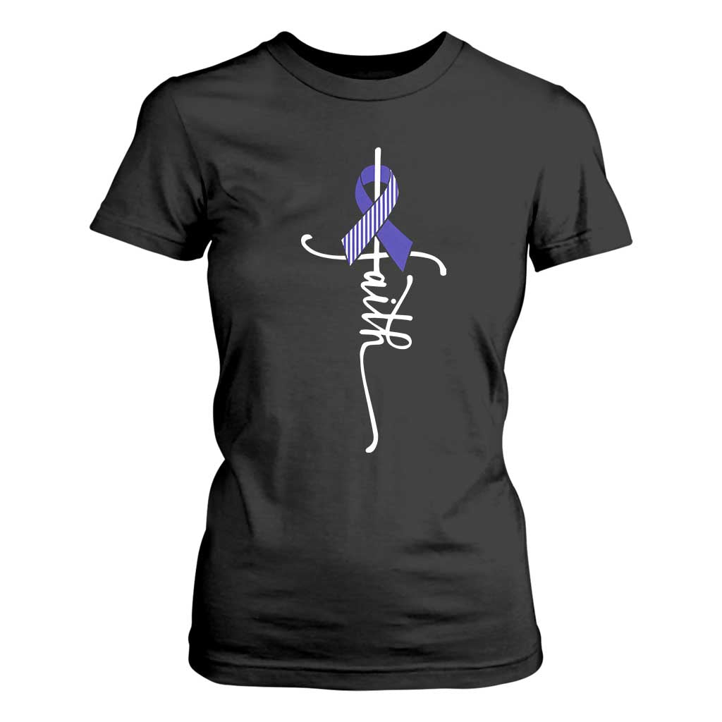 Faith ALS Support T Shirt For Women Blue Ribbon Motivational
