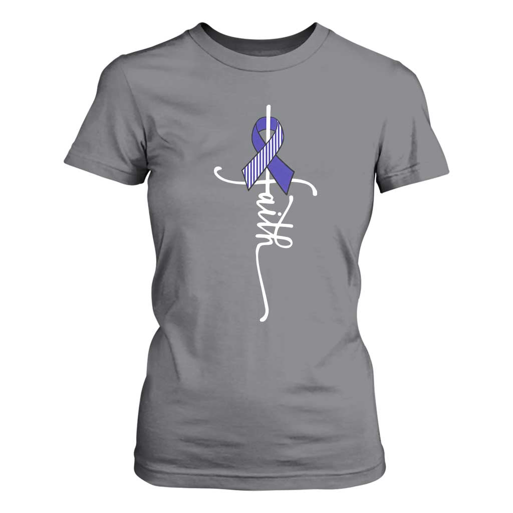 Faith ALS Support T Shirt For Women Blue Ribbon Motivational