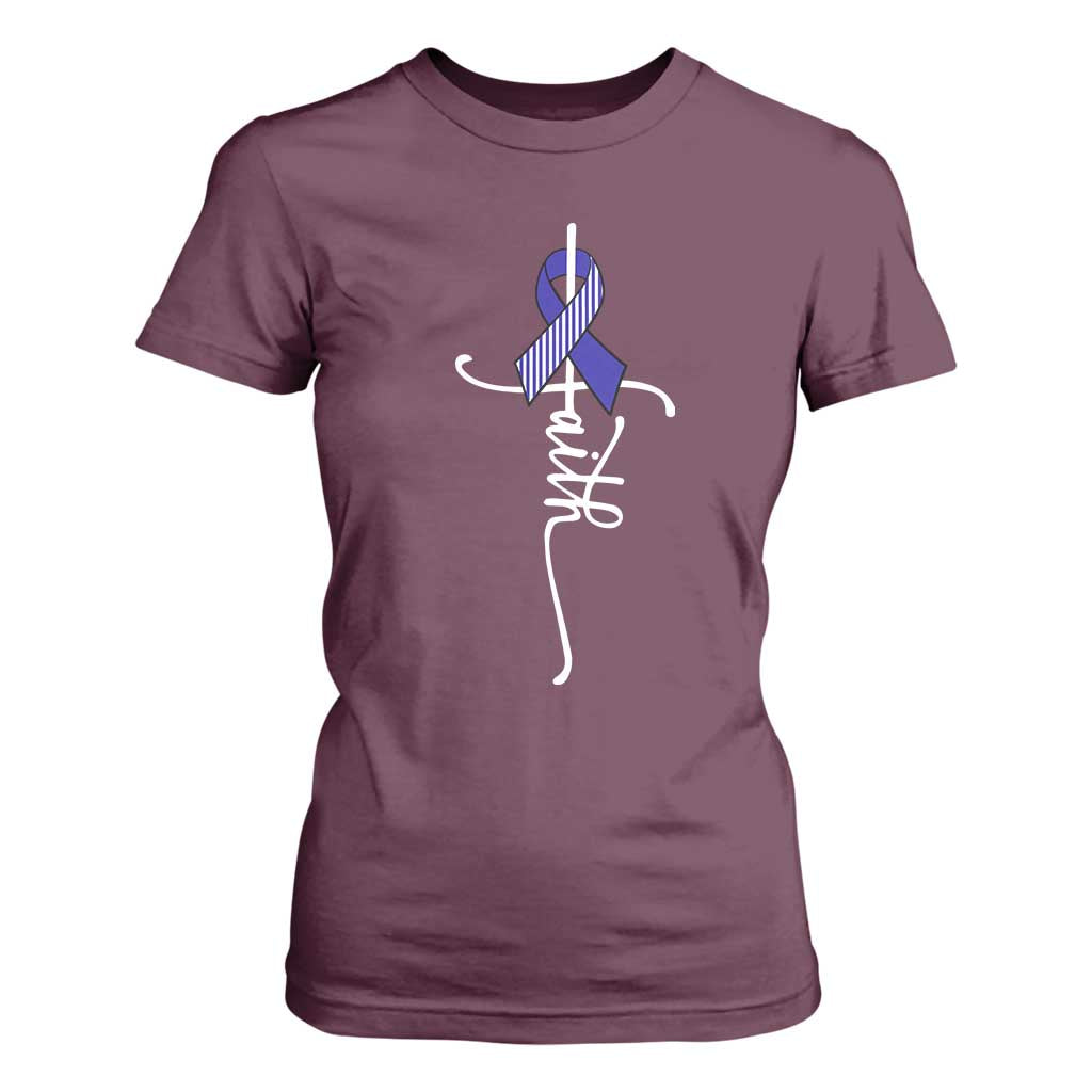 Faith ALS Support T Shirt For Women Blue Ribbon Motivational
