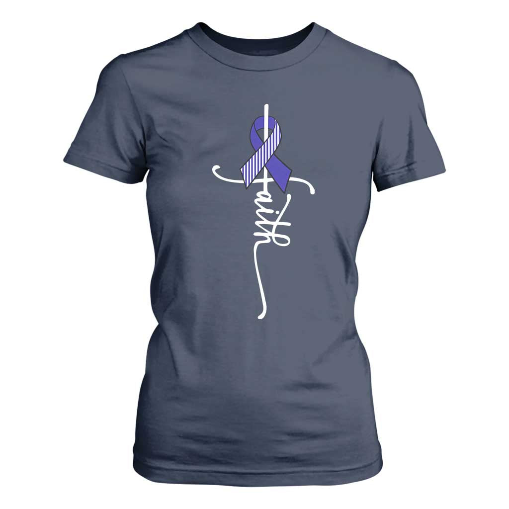Faith ALS Support T Shirt For Women Blue Ribbon Motivational