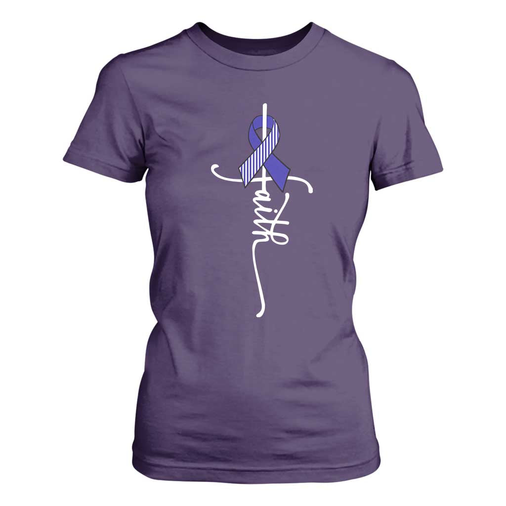 Faith ALS Support T Shirt For Women Blue Ribbon Motivational