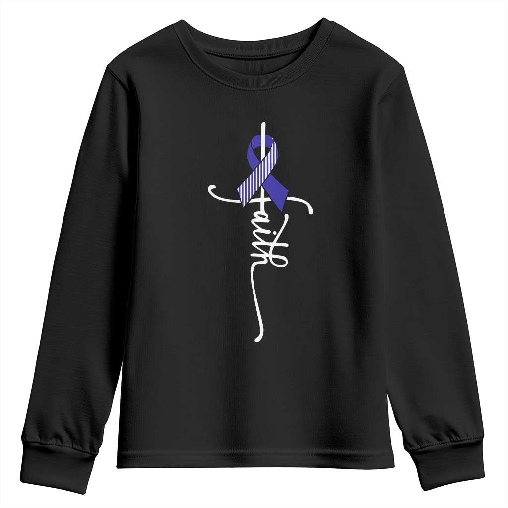Faith ALS Support Youth Sweatshirt Blue Ribbon Motivational